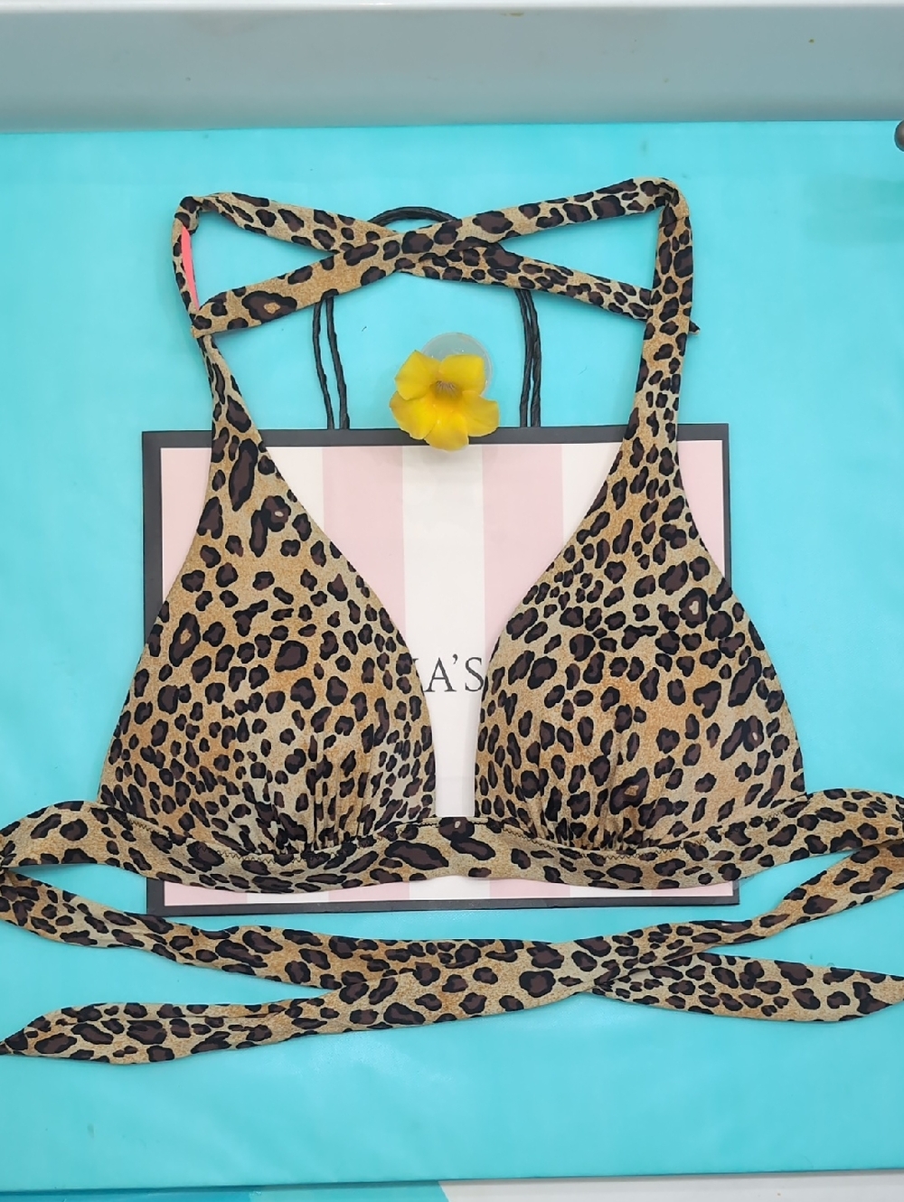 Victoria's Secret Neon Pink & Brown Leopard Bikini Top Size L